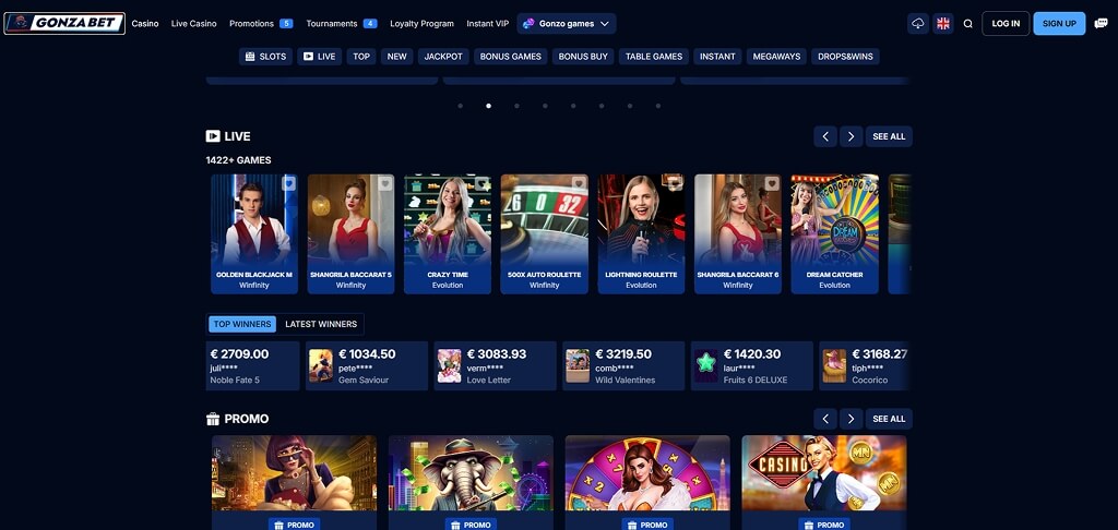GonzaBet Casino Interface