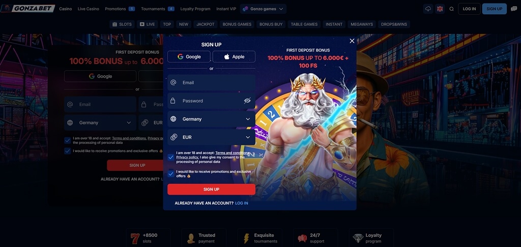 Registratie bij het casino GonzaBet Casino
